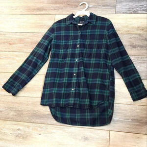Madewell green and blue plaid long sleeve button down womens highly low shirt